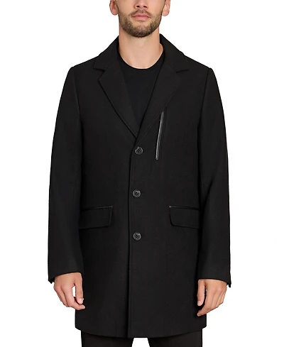 Sam Edelman Men's Coat with Faux-Leather Trim