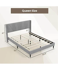 Costway Queen Bed Frame Modern Platform Bed with Linen Upholstered Wingback Headboard