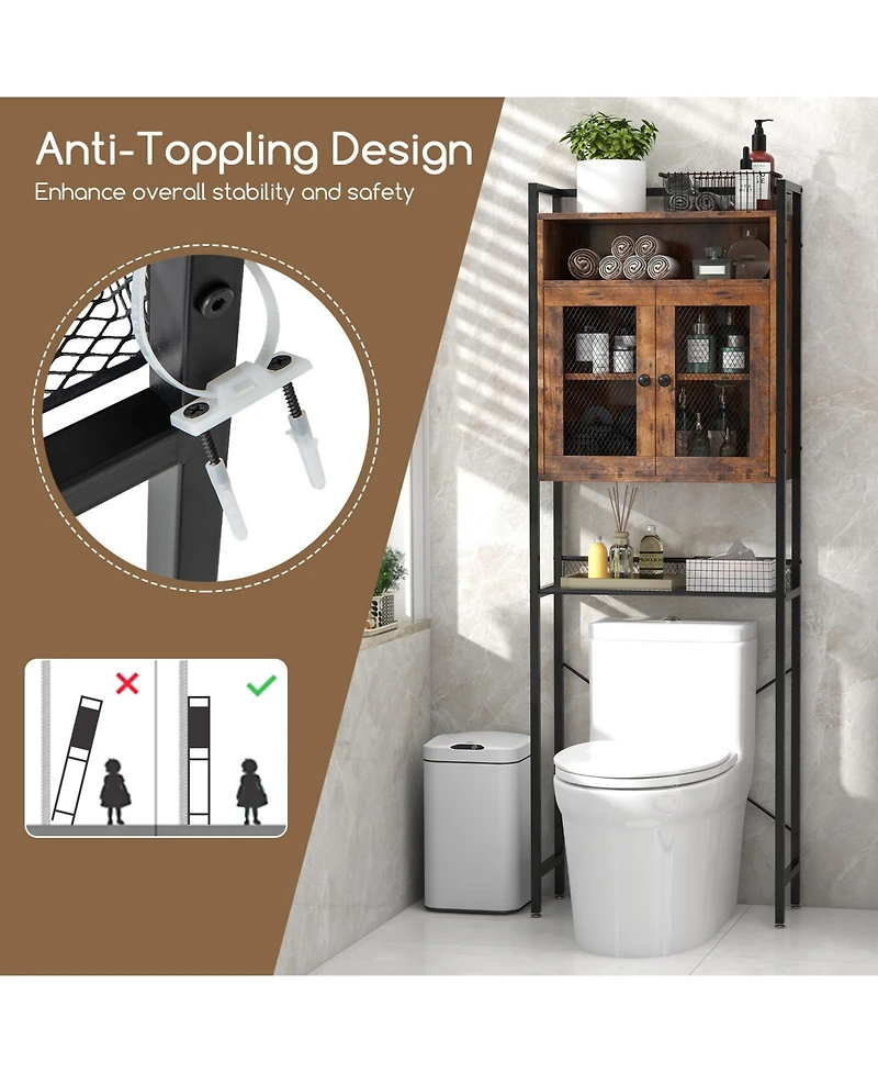 Sugift Over-The-Toilet Storage Cabinet with Heavy-Duty Metal Frame 2-door Freestanding