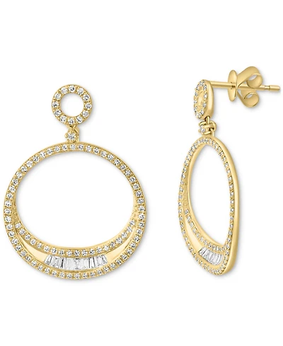 Effy Diamond Round & Baguette Open Circle Drop Earrings (3/4 ct. t.w.) in 14k Gold