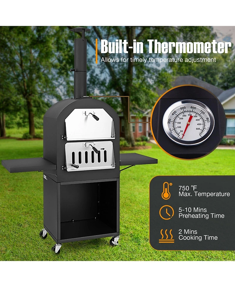 Outdoor Pizza Oven with Protective Cover and Grill Racks and Built-in Thermometer