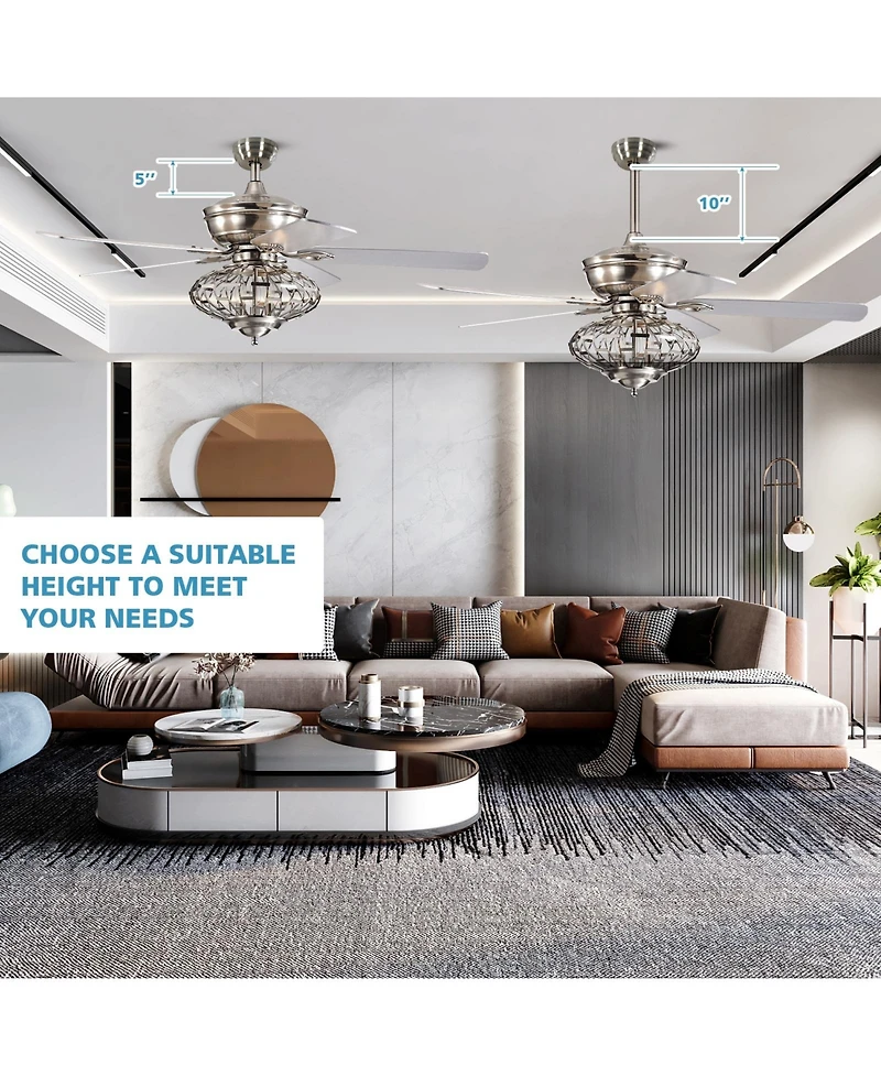 52 Inches Ceiling Fan with Wooden Blades and Remote Control-Silver