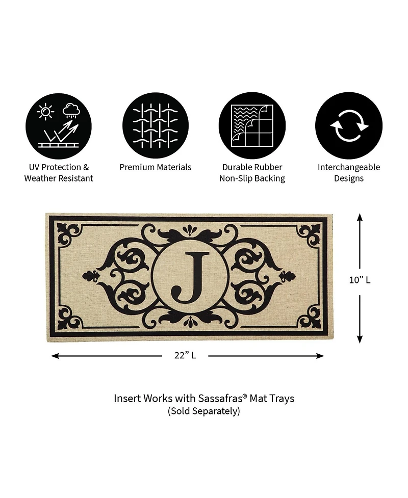 Evergreen Cambridge Monogram Burlap Sassafras Indoor Outdoor Switch Doormat Letter J 1'10"x10" Brown