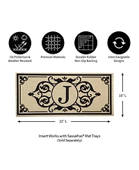Evergreen Cambridge Monogram Burlap Sassafras Indoor Outdoor Switch Doormat Letter J 1'10"x10" Brown