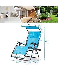 Inolait Sugift Folding Recliner Lounge Chair with Shade Canopy Cup Holder