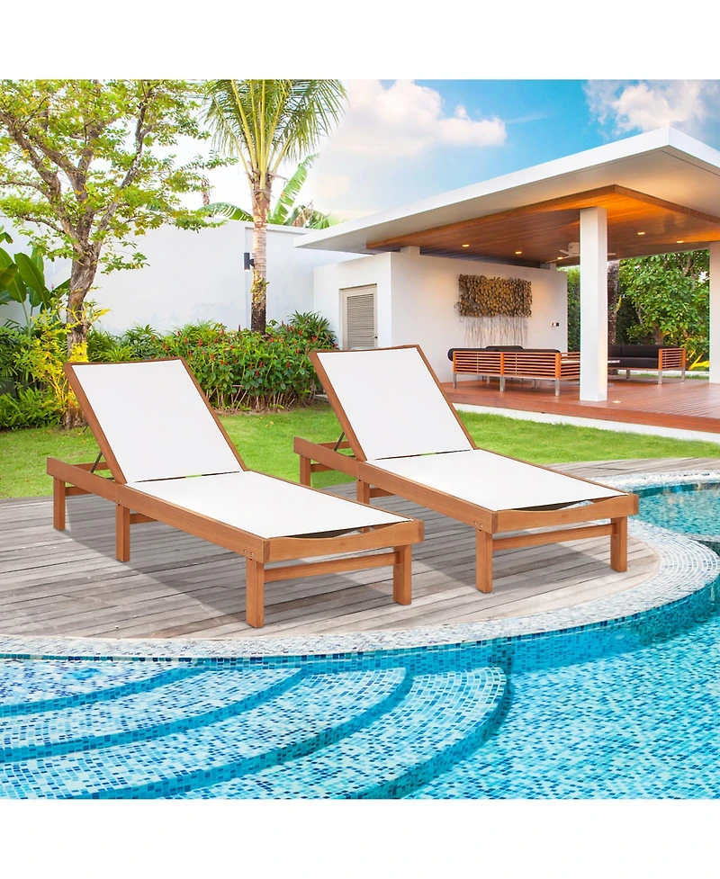 Inolait Sugift Outdoor Wood Chaise Lounge Chair with 5-Postion Adjustable Back