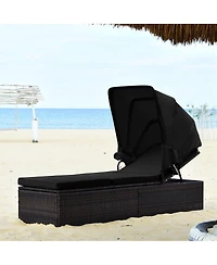 Outdoor Adjustable Cushioned Chaise Lounge Chair with Folding Canopy