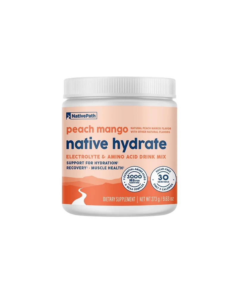 NativePath Native Hydrate, Zero Sugar, Electrolytes Powder with BCAAs, Peach Mango Hydration Powder, Keto & Paleo Friendly, 30 Servings