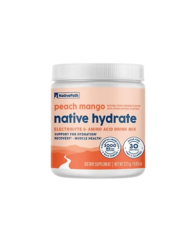 NativePath Native Hydrate, Zero Sugar, Electrolytes Powder with BCAAs, Peach Mango Hydration Powder, Keto & Paleo Friendly, 30 Servings