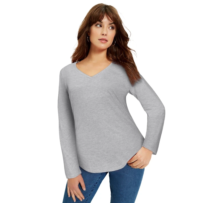 June + Vie Plus Size June + Vie Long-Sleeve V-Neck One + Only Tee