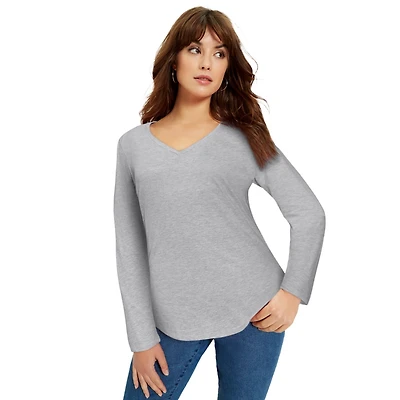 June + Vie Plus Size June + Vie Long-Sleeve V-Neck One + Only Tee