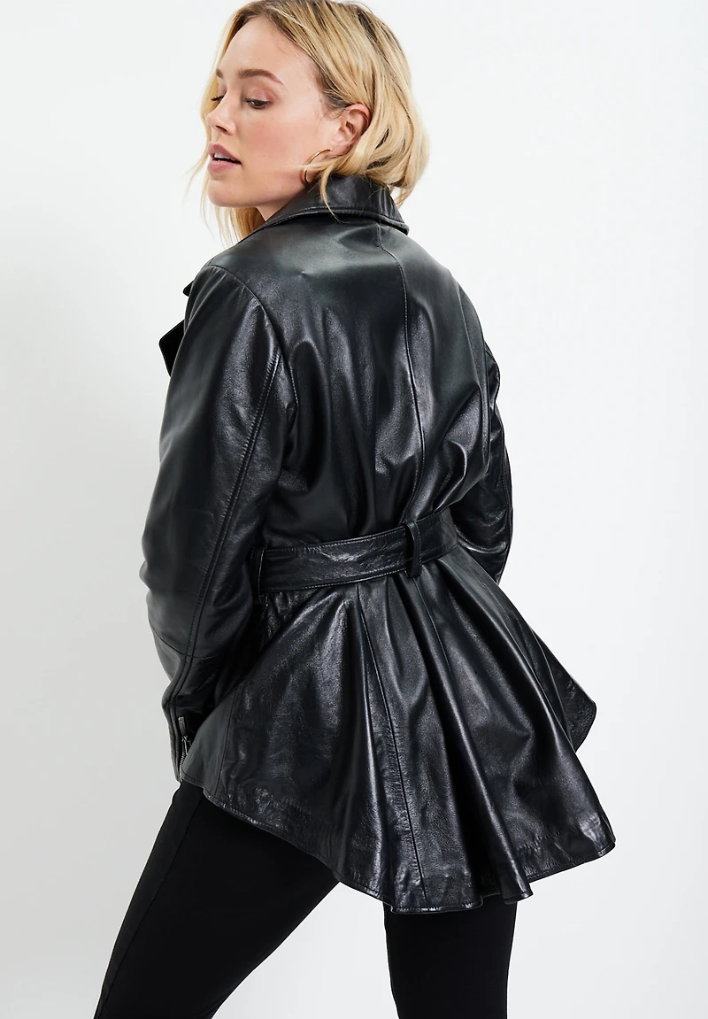 June + Vie Plus High-Low Peplum Leather Jacket
