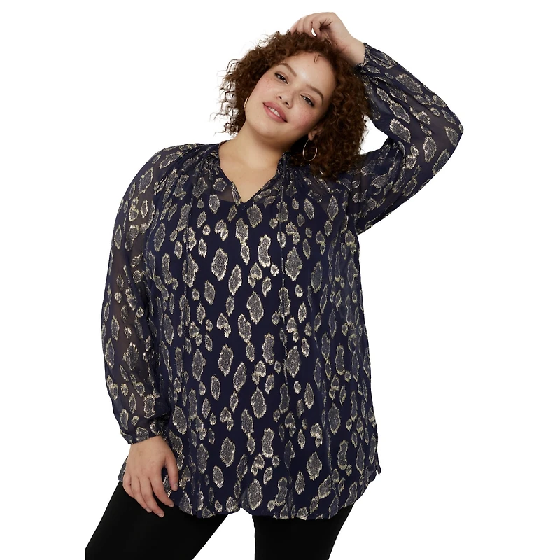 June + Vie Women's Metallic Print Blouse