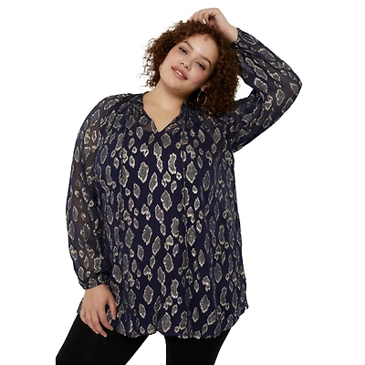 June + Vie Women's Metallic Print Blouse