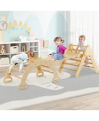 2-in-1 Wooden Kids Climber Toys with Triangle Arch Ramp
