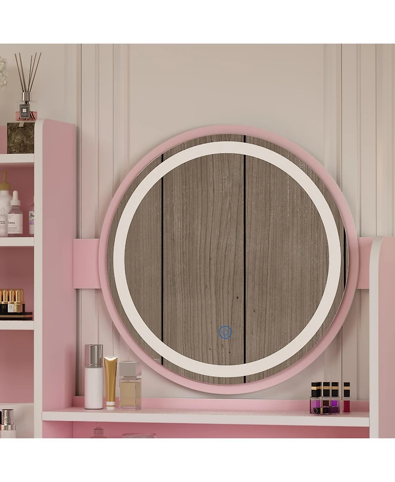 Famapy Light Mirror 5-Drawers White Makeup Vanity Set Dressing Desk