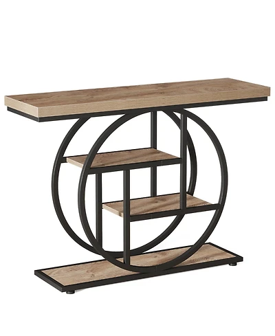Tribesigns 41.3" Console Table, Industrial 4-Tier Sofa Table Entryway Table with Circle Base, Narrow Wood Accent Tables with Storage Shelves for Livin
