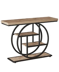 Tribesigns 41.3" Console Table, Industrial 4-Tier Sofa Table Entryway Table with Circle Base, Narrow Wood Accent Tables with Storage Shelves for Livin
