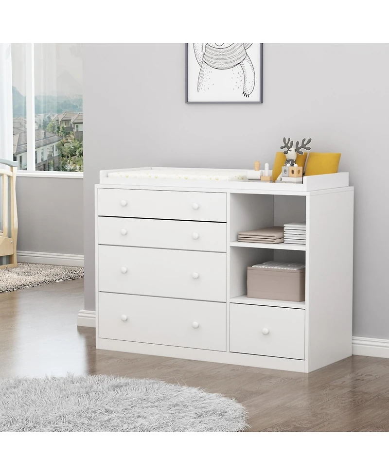 Famapy 5-Drawers White Wood Kids Changing Table Dresser Chest of Drawers