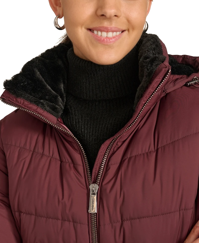 Calvin Klein Women's Faux-Fur-Lined Hooded Puffer Coat