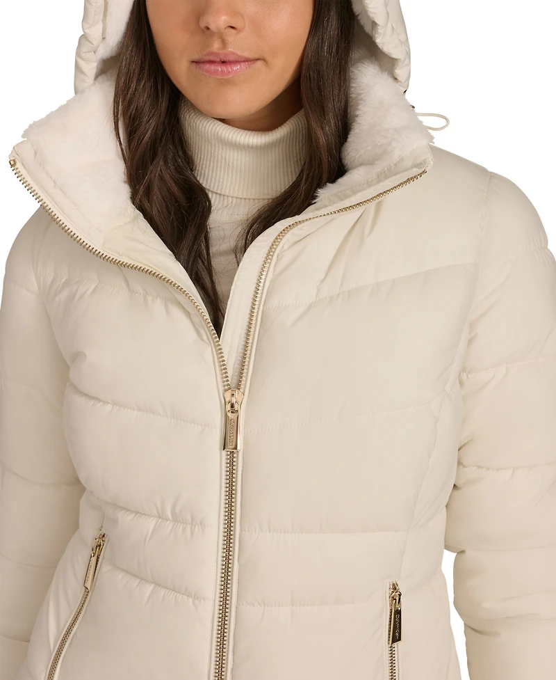Calvin Klein Women's Faux-Fur-Lined Hooded Puffer Coat