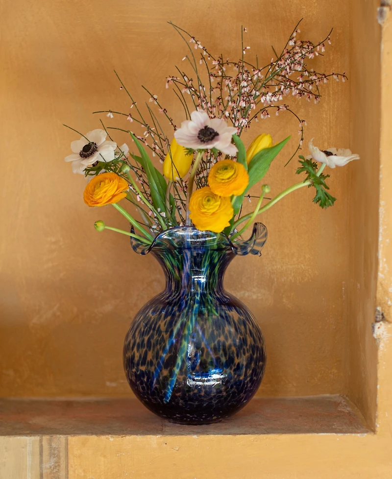 Vietri Hibiscus Glass Cobalt Tortoiseshell Small Fluted Vase