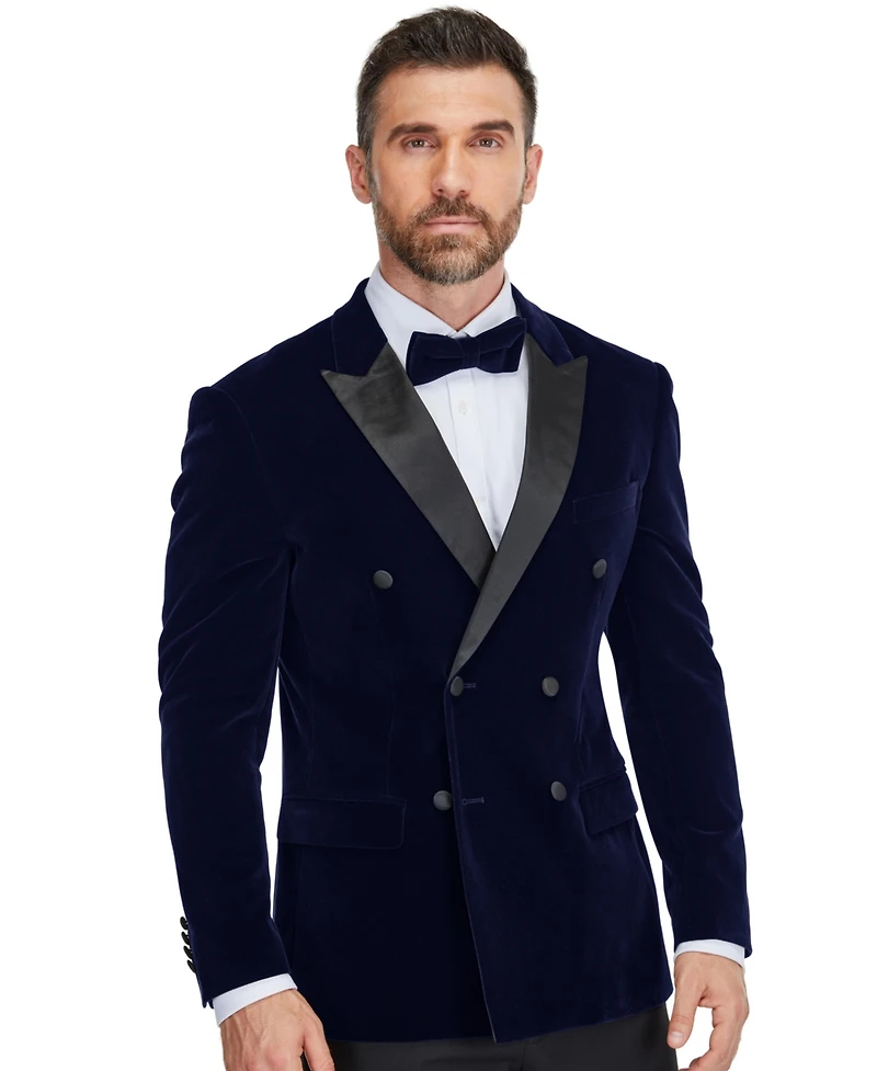 Gino Vitale Men's 2 Piece Double Breasted Velvet Birdseye Lapel Slim Fit Tuxedo