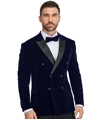 Gino Vitale Men's 2 Piece Double Breasted Velvet Birdseye Lapel Slim Fit Tuxedo