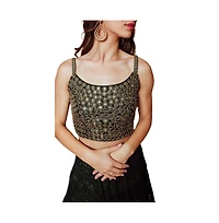 Raas Women's Green Lehenga with Chikankari Embroidery and Hand Embroidered Blouse with Mirror Work