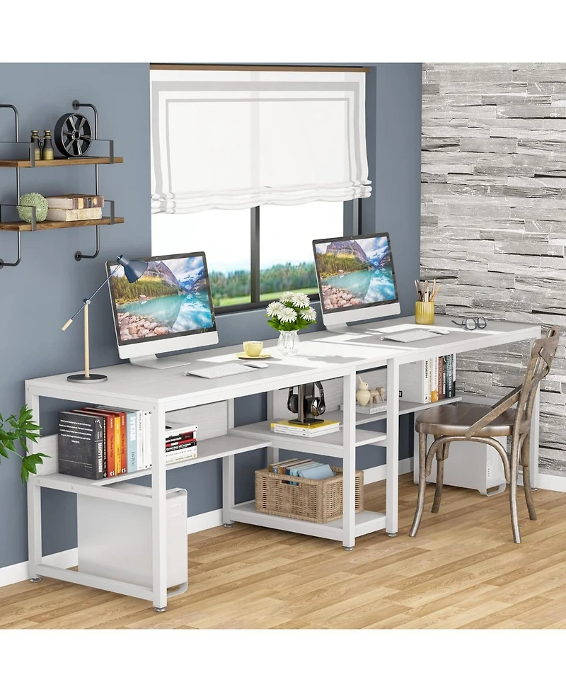 Tribesigns Two Person Desk with Bookshelf, 78.7 Computer Office Double for Person,Writing Workstation Shelf Home