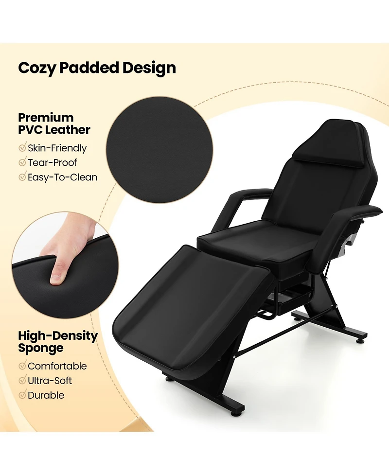 Sugift 72 Inch Massage Bed with Hydraulic Stool Removable Headrest and Storage Boxes-Black