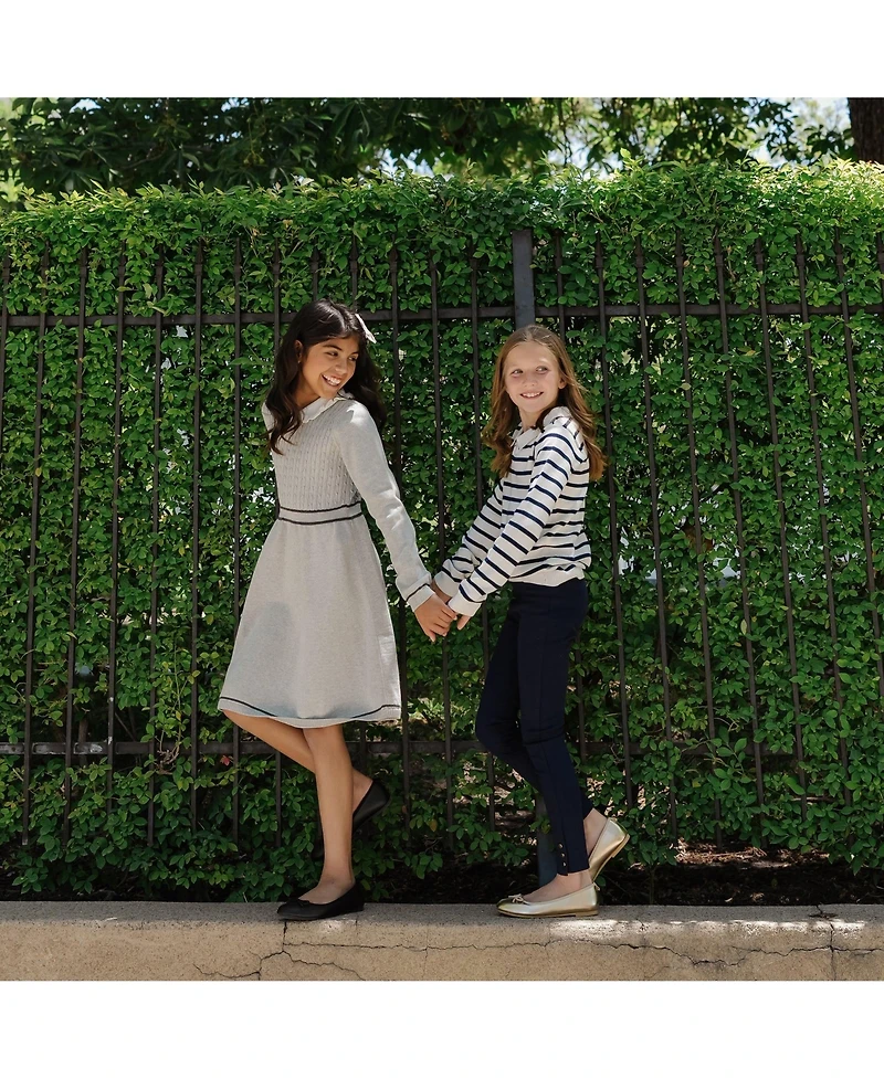 Hope & Henry Girls Organic French Collared Keyhole Long Sleeve Sweater