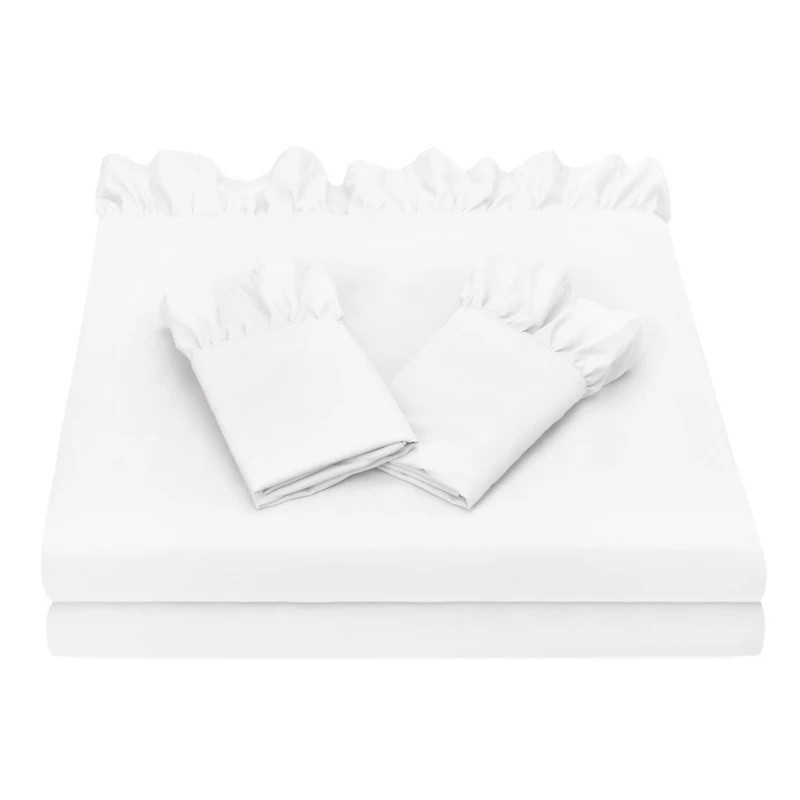 Chanasya Premium Ruffle Sheet Set - Shabby Chic Double Brushed Soft Ruffled Hem Solid Microfiber Sheet Set