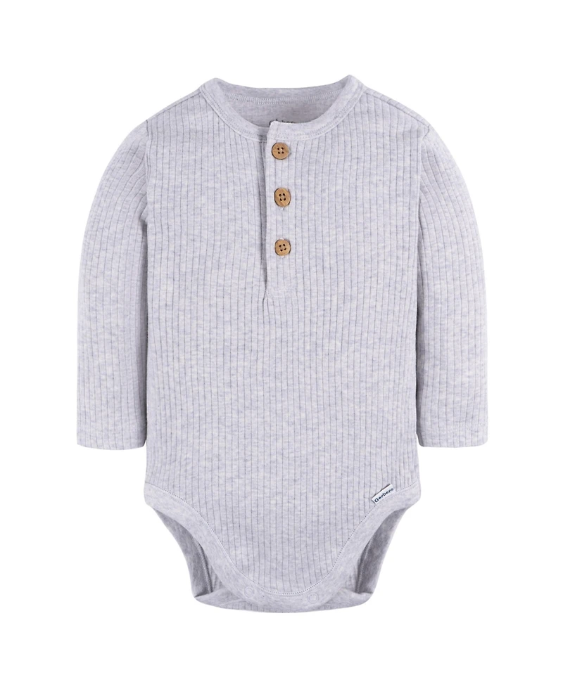 Gerber Baby Boys Long Sleeve Henley Style Onesies Bodysuits, 2-pack