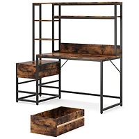 Tribesigns 55 Inch Computer Desk with 2 Drawers and Storage Shelves, Rustic Office Hutch, Study Writing Gaming Table Laptop Workstation