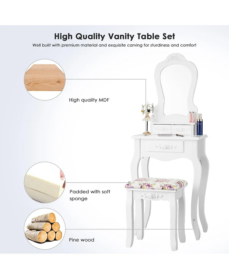 Costway Vanity Jewelry Makeup Dressing Table Stool Drawer