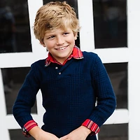 Hope & Henry Boys Organic Long Sleeve Textured Shawl Collar Sweater