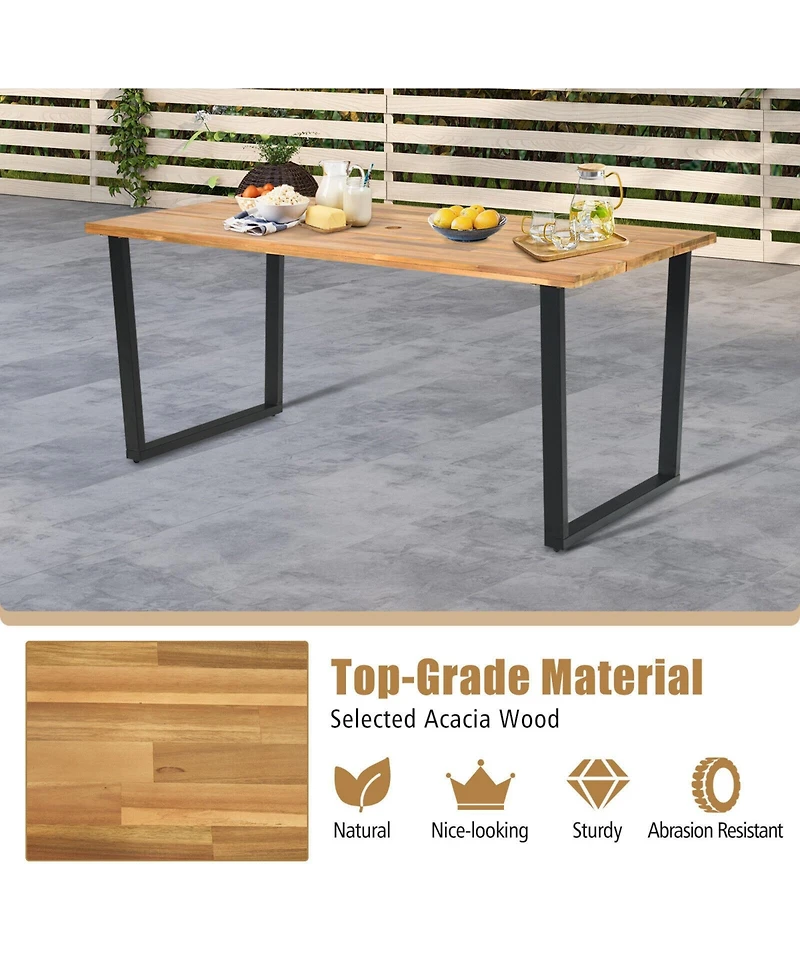 Sugift 6-Person Acacia Wood Outdoor Dining Table with 2 Inch Umbrella Hole