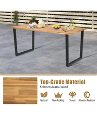 Sugift 6-Person Acacia Wood Outdoor Dining Table with 2 Inch Umbrella Hole