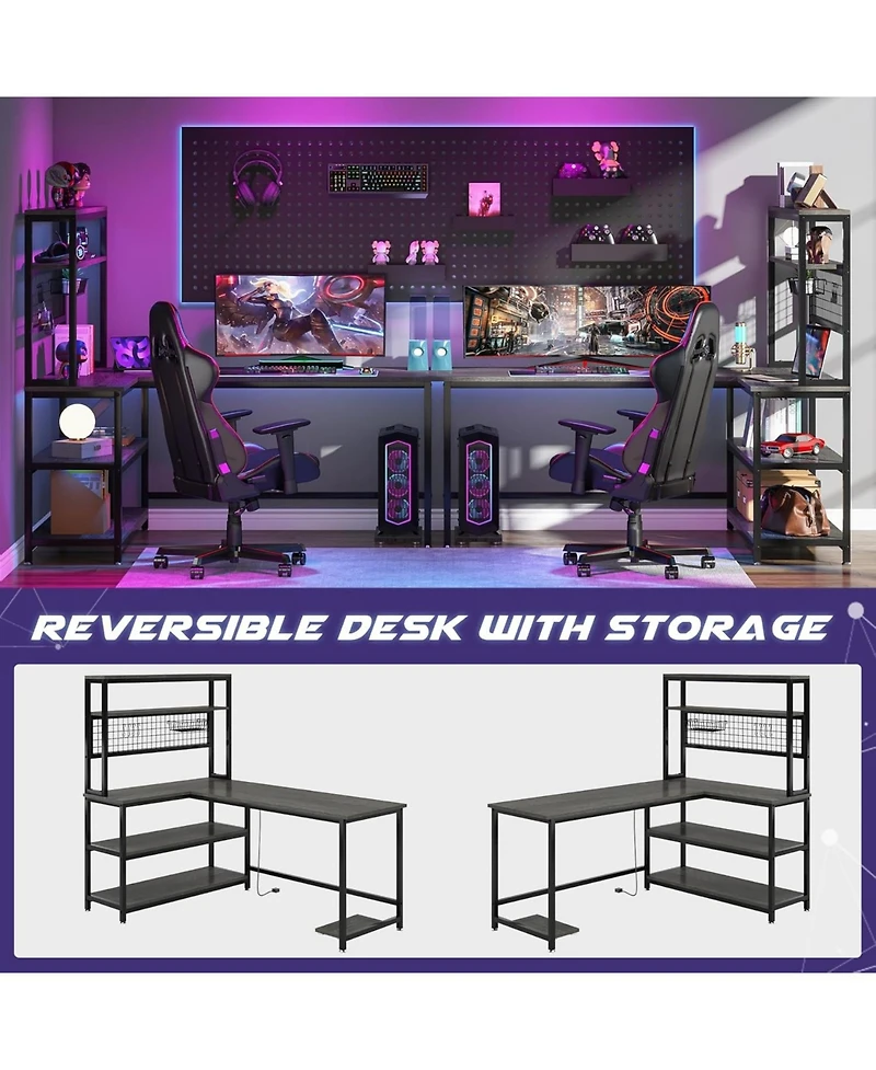 Tribesigns 55" Large Computer Desk with Wireless Charging 5 Storage Shelves, Office Desk Study Table Writing Desk Workstation with Hutch Bookshelf for