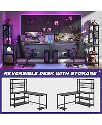 Tribesigns 55" Large Computer Desk with Wireless Charging 5 Storage Shelves, Office Desk Study Table Writing Desk Workstation with Hutch Bookshelf for