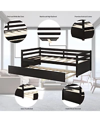 Costway Twin Trundle Daybed Wooden Slat Support Mattress Platform for Kids