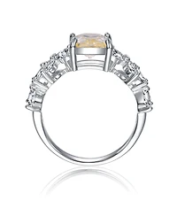 Sterling Silver Canary Yellow & White Cubic Zirconia Radiant Leaf Trellis Cluster Statement Ring