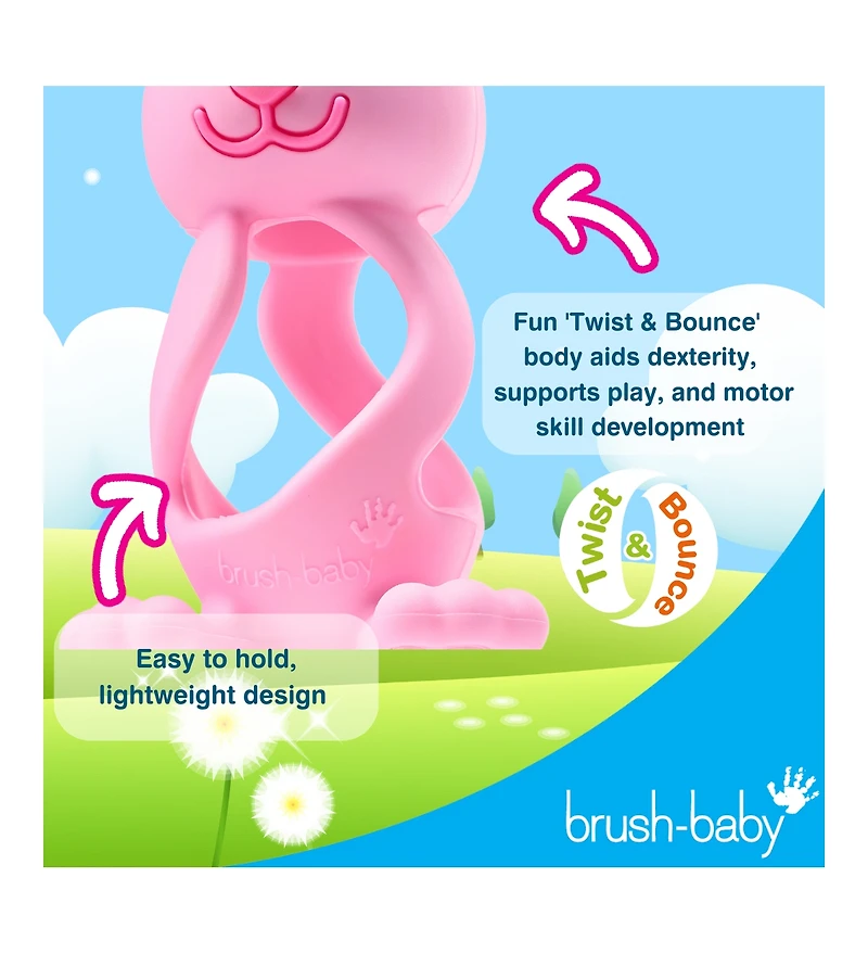Brush-Baby Bobbie Bunny Baby Teether Toy Eucalyptus Green | Twist & Bounce Teething Toy