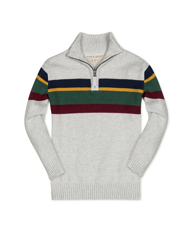 Hope & Henry Baby Boys Long Sleeve Half Zip Sweater with Engineered Stripe