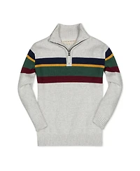 Hope & Henry Baby Boys Long Sleeve Half Zip Sweater with Engineered Stripe