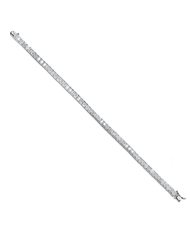 White Gold Plated Cubic Zirconia Princess - cut Tennis Bracelet