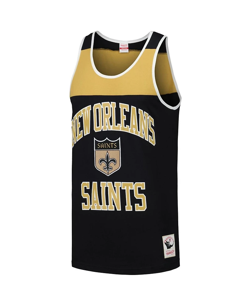 Mitchell & Ness Men's Black/Gold New Orleans Saints Gridiron Classics Heritage Colorblock Tank Top