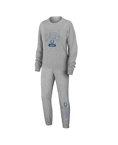 Wear by Erin Andrews Women's Heather Gray Indianapolis Colts Plus Knitted Tri-Blend Long Sleeve T-Shirt Pants Lounge Set