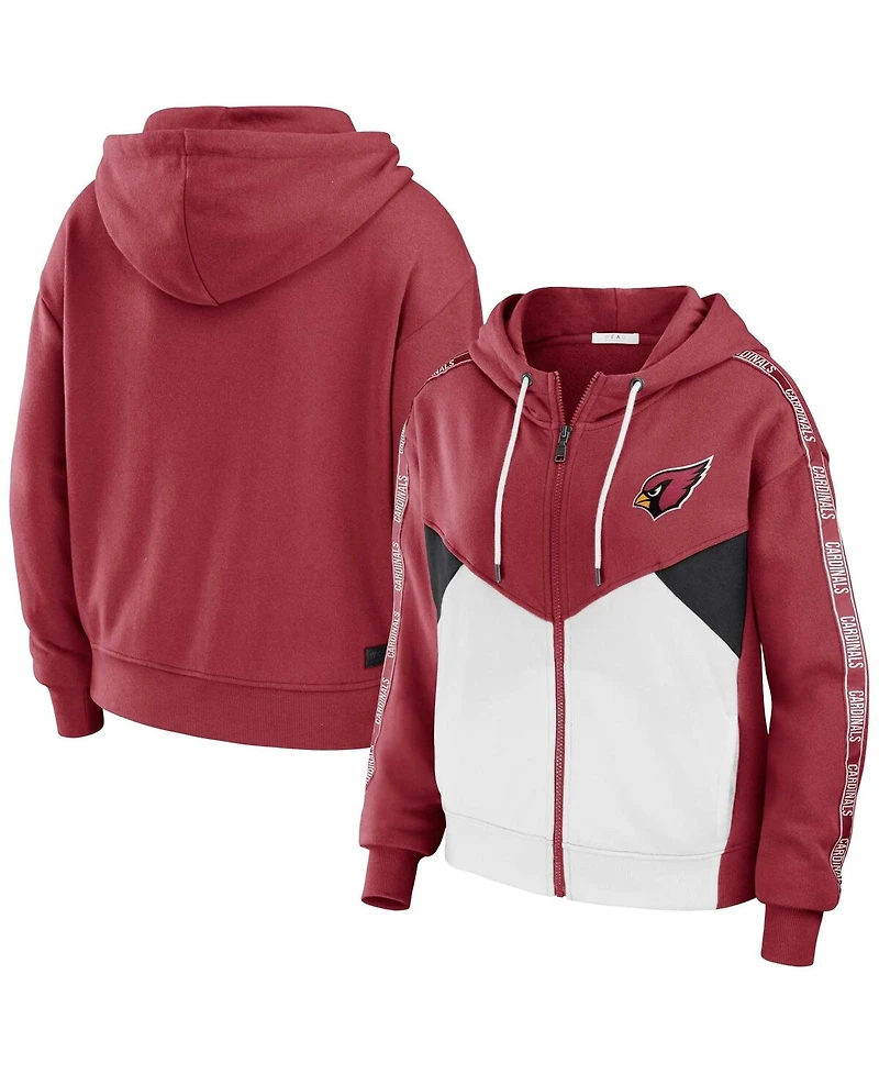 Wear by Erin Andrews Women's Cardinal/White Arizona Cardinals Color Block Light Weight Modest Crop Full-Zip Hoodie